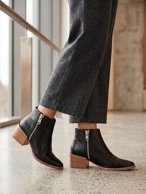 Sol Sana Genuine Leather Short Black Zipper Ankle Boot Size 36